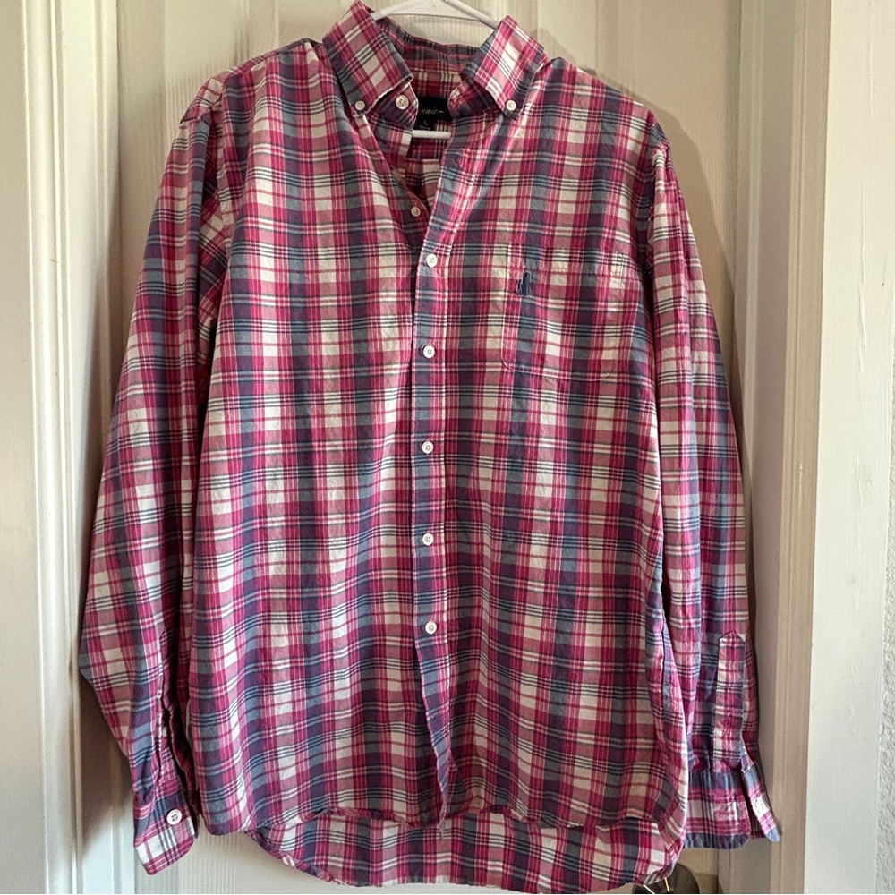johnnie-o Plaid Button-Down Shirt, Size Large, Pink, Blue, casual